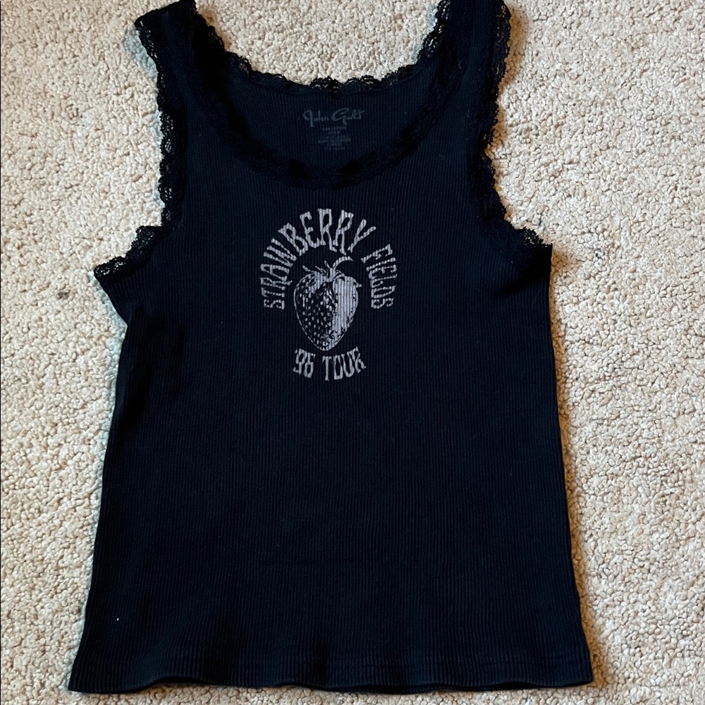 Brandy Melville Black Graphic Lace Tank